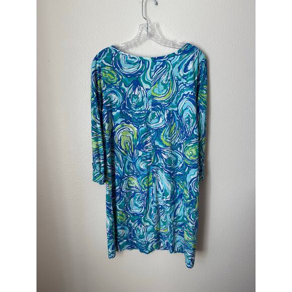 Lilly Pulitzer Linden Dress Oh Shucks Oyster Print Blue Green Size Medium - Picture 4 of 7